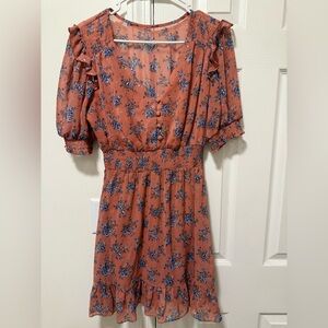 B. Smart Floral Midi Dress - Rust and Blue